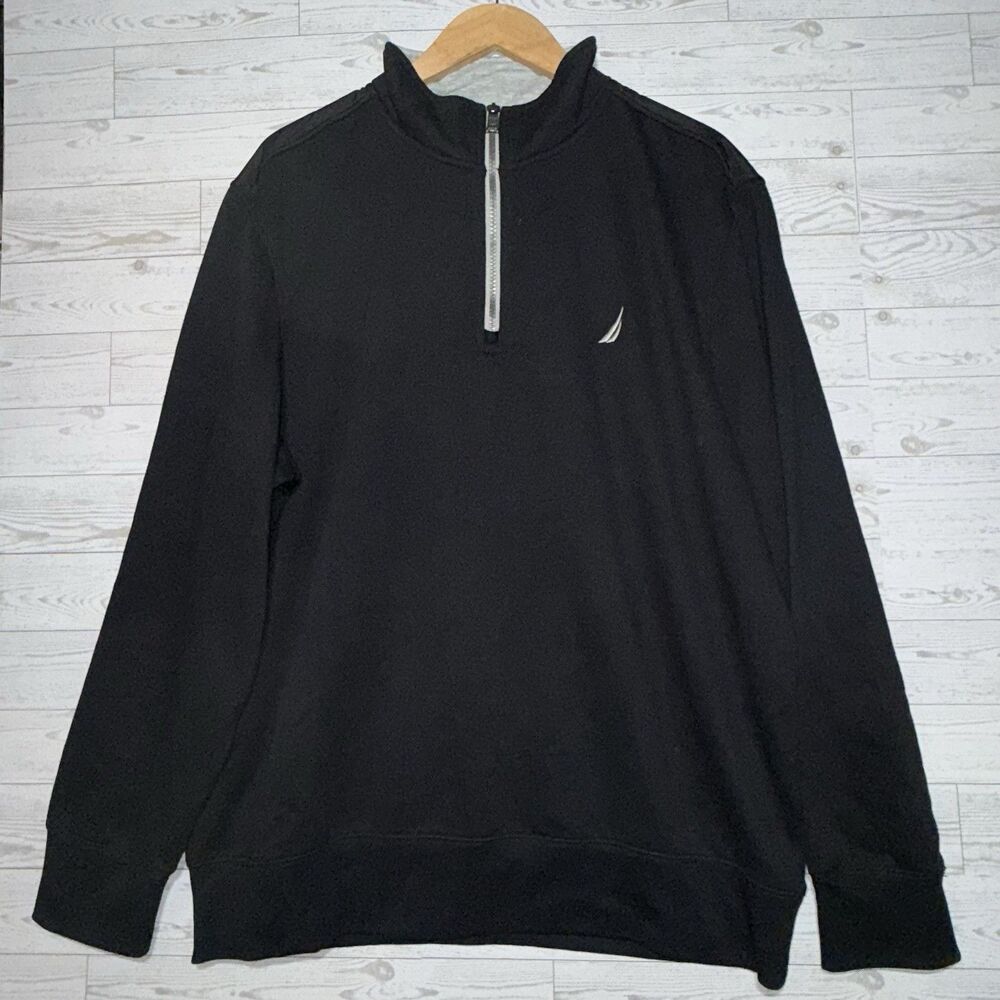 Nautica 1/4 Zip Pull Over Sweater True Black Long Sleeve Flip Collar Mens XL NWT